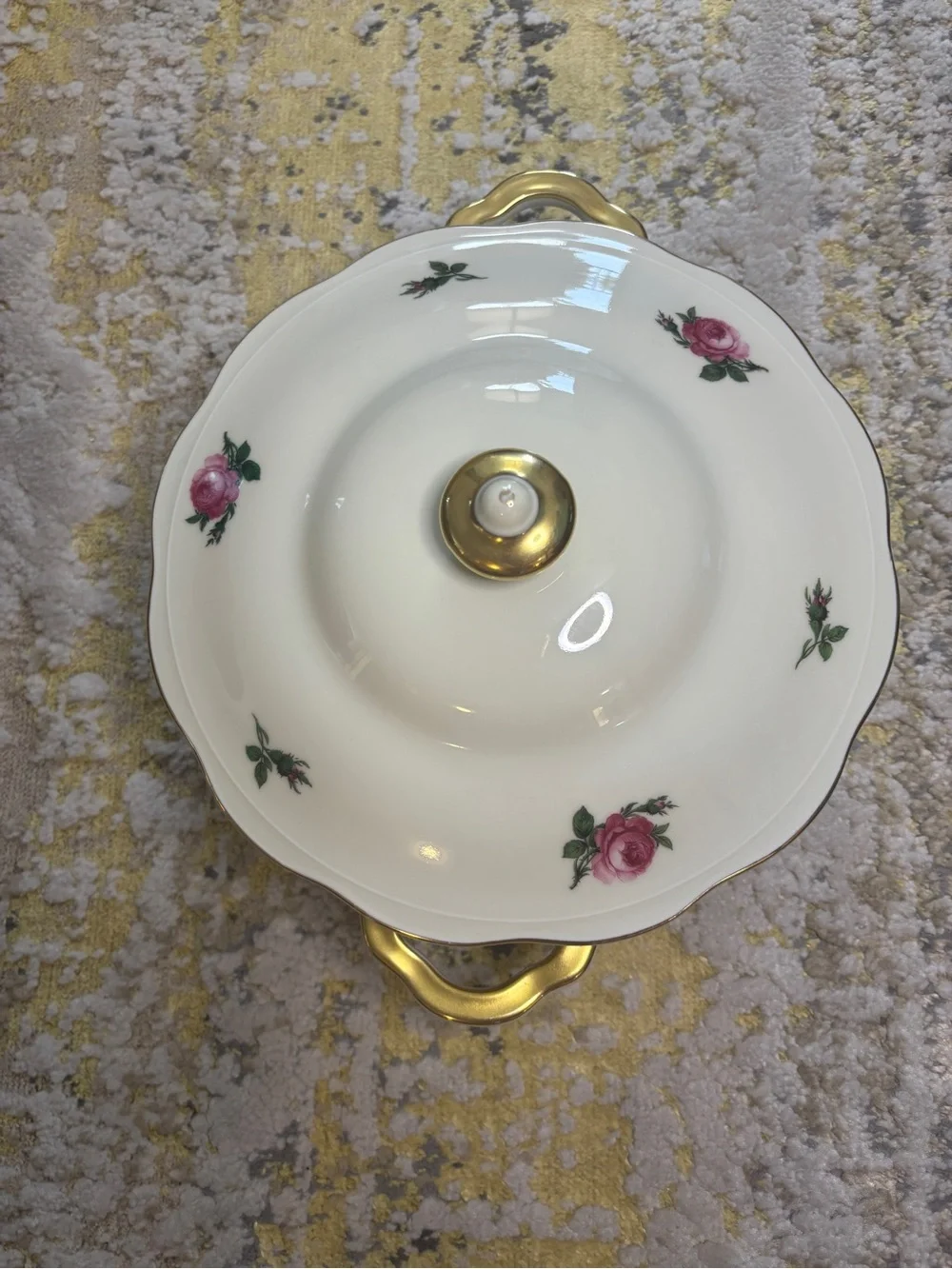 Vintage KPM Krister Germany Porcelain Covered Vegetable Tureen Pink Rose Gold